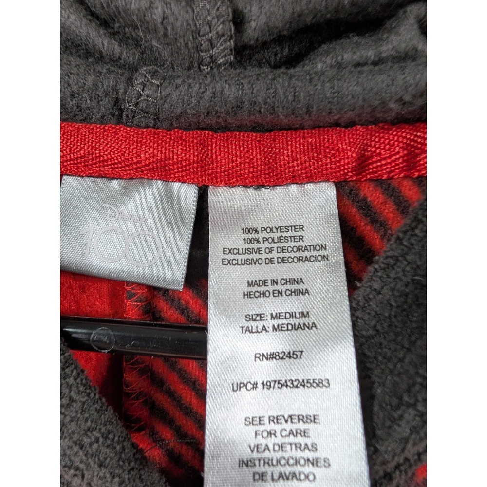 Disney 100 Mickey Mouse‎ Buffalo Plaid Hooded One Piece Pajamas Red Black Medium - Picture 7 of 9
